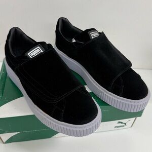 NWT Puma Basket Platform Strap VR Women's Black Suede Sneakers